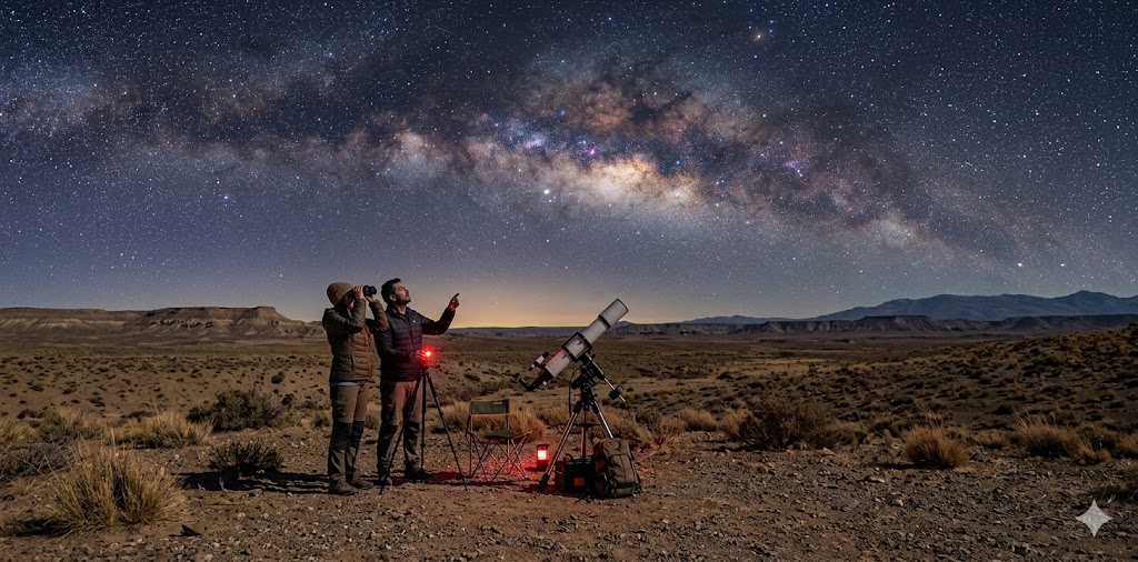 A brilliant view of the Milky Way over the dark Patagonian desert.